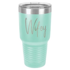 WIFEY Teal 30 oz Tumbler With Straw and Slide Top Lid | Stainless Steel Travel Mug | Compare To Yeti Rambler