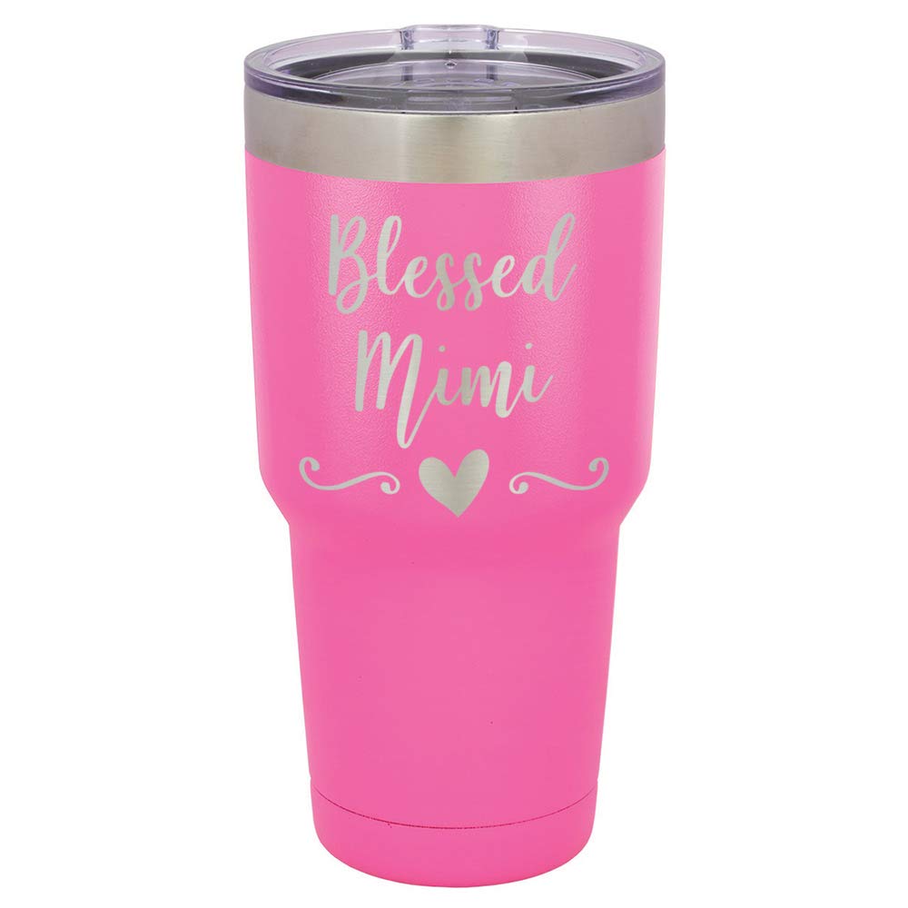 BLESSED MIMI Pink 30 oz Tumbler With Straw and Slide Top Lid | Stainless Steel Travel Mug | Compare To Yeti Rambler