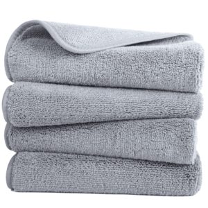 polyte quick dry lint free microfiber hand towel, 16 x 30 in, set of 4 (gray)