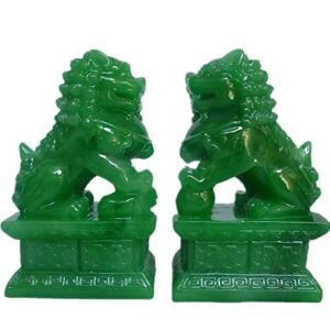 Briskfeel Amperer Feng Shui Porsperity Statues 2 PCS Fu Foo Dogs Pair of Green Guardian Lion Best Housewarming Congratulatory to Ward Off Evil Energy Home Feng Shui Decor