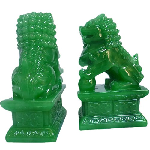 Briskfeel Amperer Feng Shui Porsperity Statues 2 PCS Fu Foo Dogs Pair of Green Guardian Lion Best Housewarming Congratulatory to Ward Off Evil Energy Home Feng Shui Decor