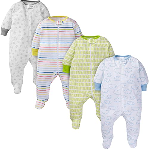 Onesies Brand baby girls 4-pack 'N Play Footies Multi Pack and Toddler Sleepers, Clouds, 0-3 Months US