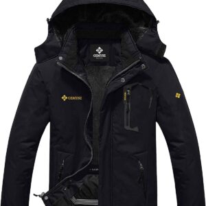 GEMYSE Men's Mountain Waterproof Ski Snow Jacket Winter Windproof Rain Jacket (Black,Small)