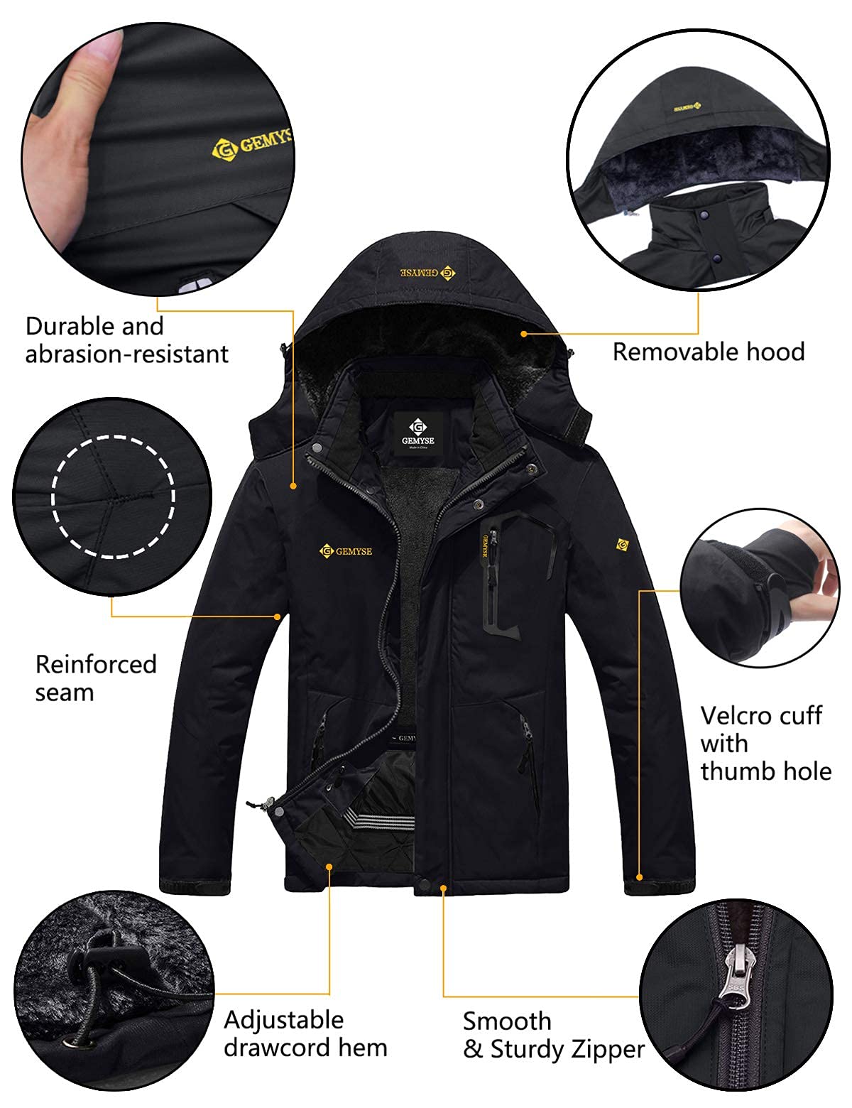 GEMYSE Men's Mountain Waterproof Ski Snow Jacket Winter Windproof Rain Jacket (Black,Small)