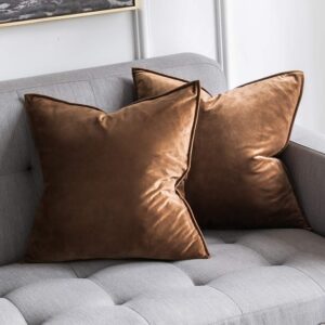 miulee pack of 2 decorative velvet throw pillow cover soft chocolate pillow cover soild square cushion case for sofa bedroom car 18x 18 inch 45x 45cm