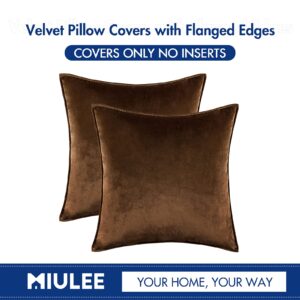 MIULEE Pack of 2 Decorative Velvet Throw Pillow Cover Soft Chocolate Pillow cover Soild Square Cushion Case for Sofa Bedroom Car 18x 18 Inch 45x 45cm