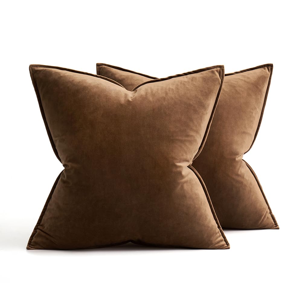 MIULEE Pack of 2 Decorative Velvet Throw Pillow Cover Soft Chocolate Pillow cover Soild Square Cushion Case for Sofa Bedroom Car 18x 18 Inch 45x 45cm