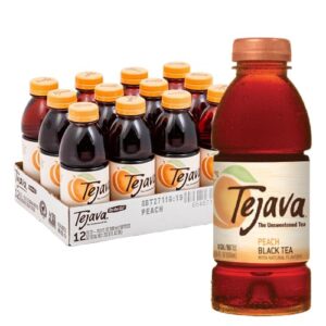 tejava unsweetened peach iced tea, 16.9 ounce pet bottles, natural, non-gmo-verified, rainforest alliance-certified (12 pack)