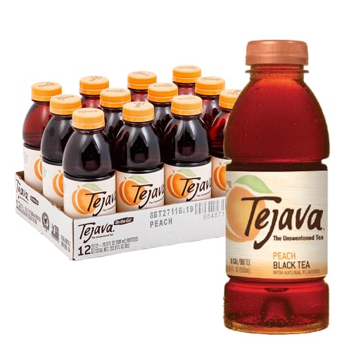 Tejava Unsweetened Peach Iced Tea, 16.9 Ounce PET Bottles, Natural, Non-GMO-Verified, Rainforest Alliance-Certified (12 Pack)