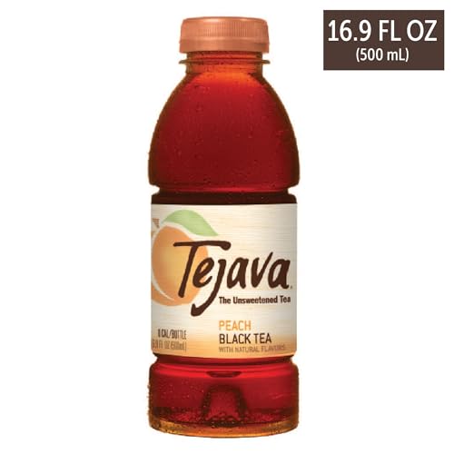 Tejava Unsweetened Peach Iced Tea, 16.9 Ounce PET Bottles, Natural, Non-GMO-Verified, Rainforest Alliance-Certified (12 Pack)