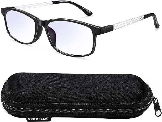 VVDQELLA Blue Light Blocking Reading Glasses Men Anti Glare Scratch Readers Women TR90 Lightweight Frame Computer Glasses (Black 1pc, 2.00)