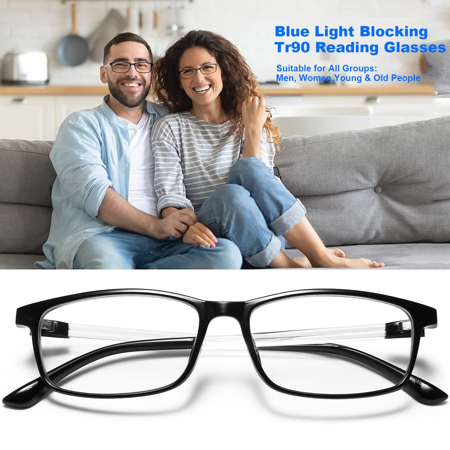 VVDQELLA Blue Light Blocking Reading Glasses Men Anti Glare Scratch Readers Women TR90 Lightweight Frame Computer Glasses (Black 1pc, 2.00)