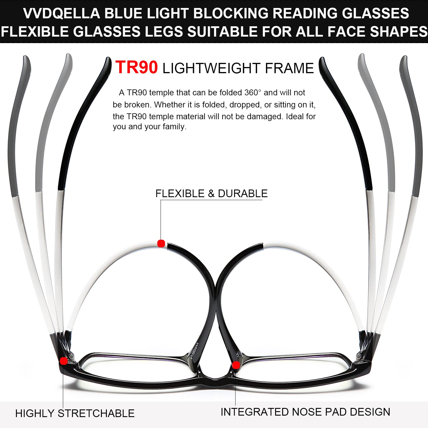 VVDQELLA Blue Light Blocking Reading Glasses Men Anti Glare Scratch Readers Women TR90 Lightweight Frame Computer Glasses (Black 1pc, 2.00)