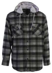 gioberti men's removable hoodie plaid checkered flannel shirt, black/charcoal/gray, xx-large