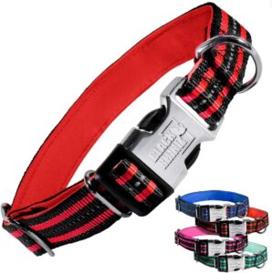 black rhino - the hybrid striped dog collar (medium) for medium large breeds | heavy duty | soft padded neoprene - reflective & adjustable - matching leashes sold separately