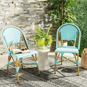 safavieh home collection hooper indoor-outdoor stacking side chairs | teal & white | set of 2