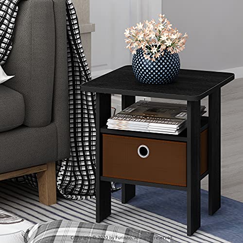 Furinno Andrey End Table / Side Table / Night Stand / Bedside Table with Bin Drawer, Americano/Medium Brown