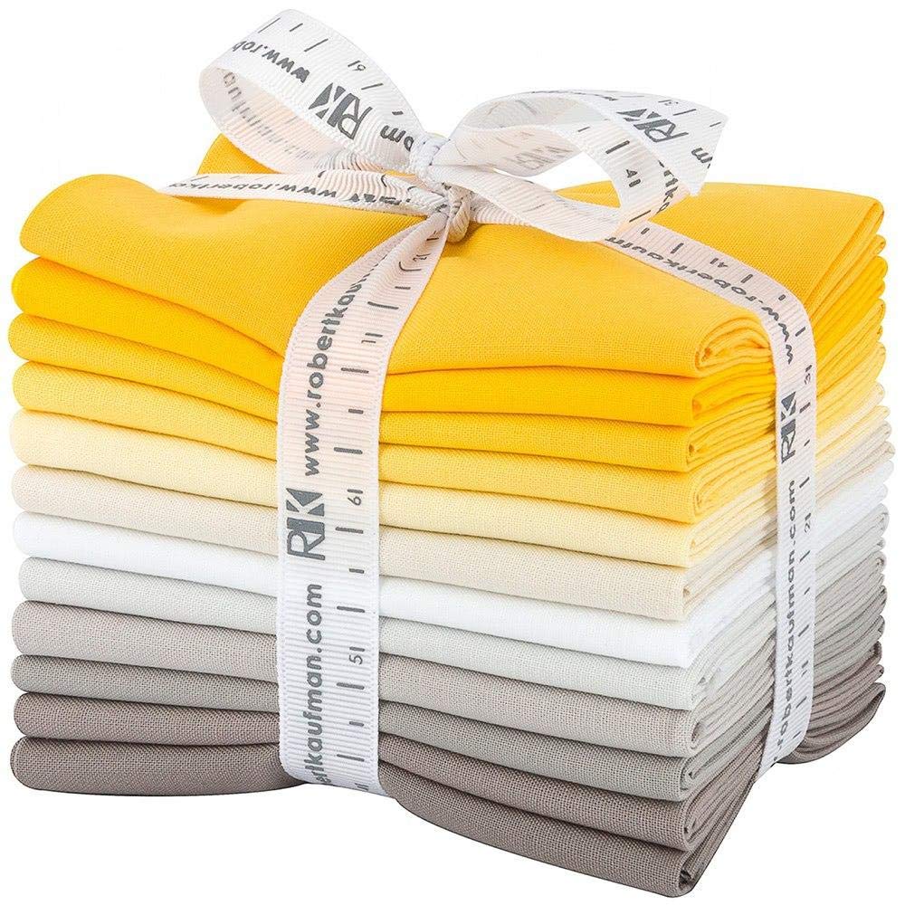 Robert Kaufman Kona Cotton Fat Quarter Bundles 12 Piece Fabric, Sunny Side Up