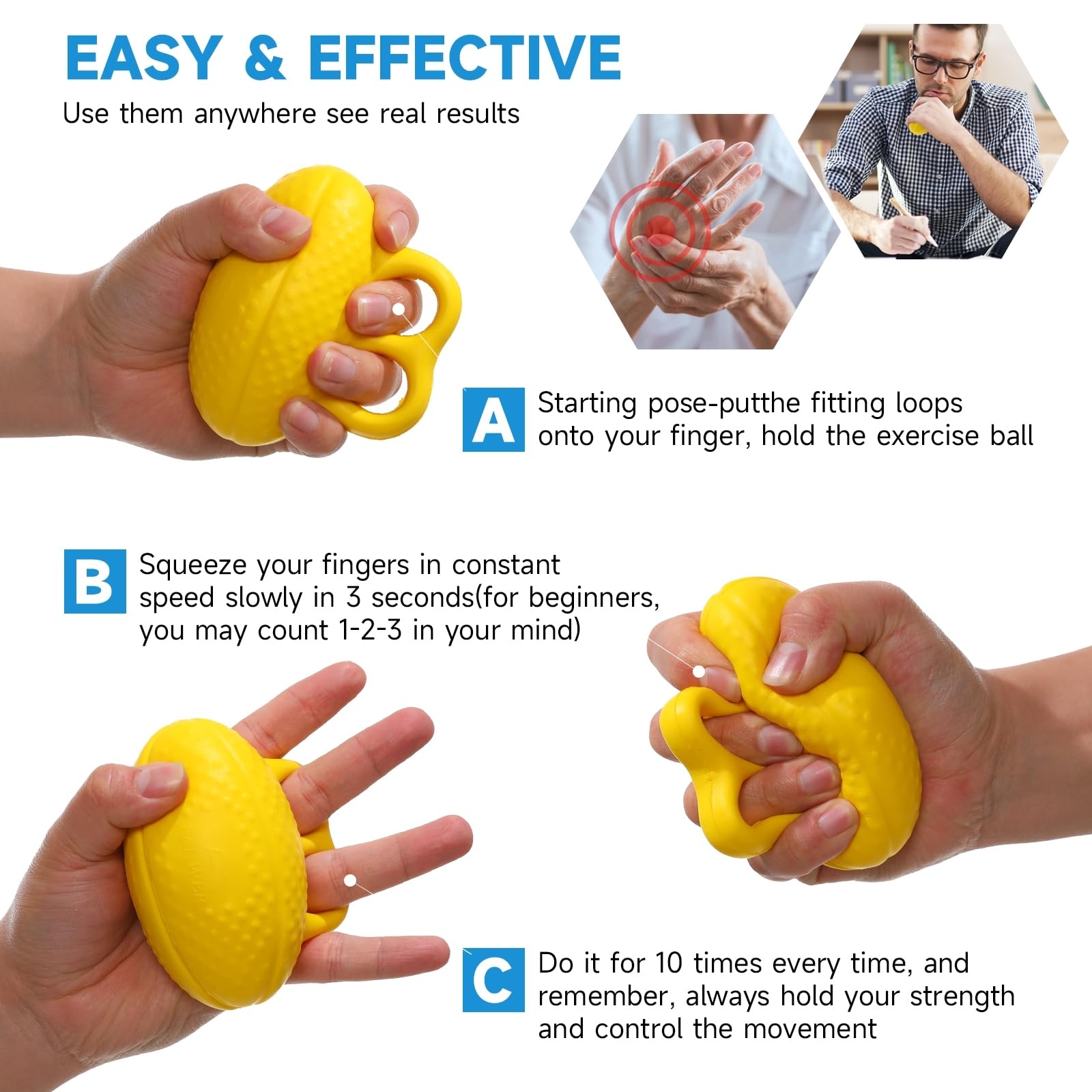 Fanwer Finger Exerciser Hand Squeeze Ball, Hand Grip Strength Trainer Build Hand, Finger and Wrist Strength, Finger Extension Exerciser for Rehab, Arthritis, Carpal Tunnel