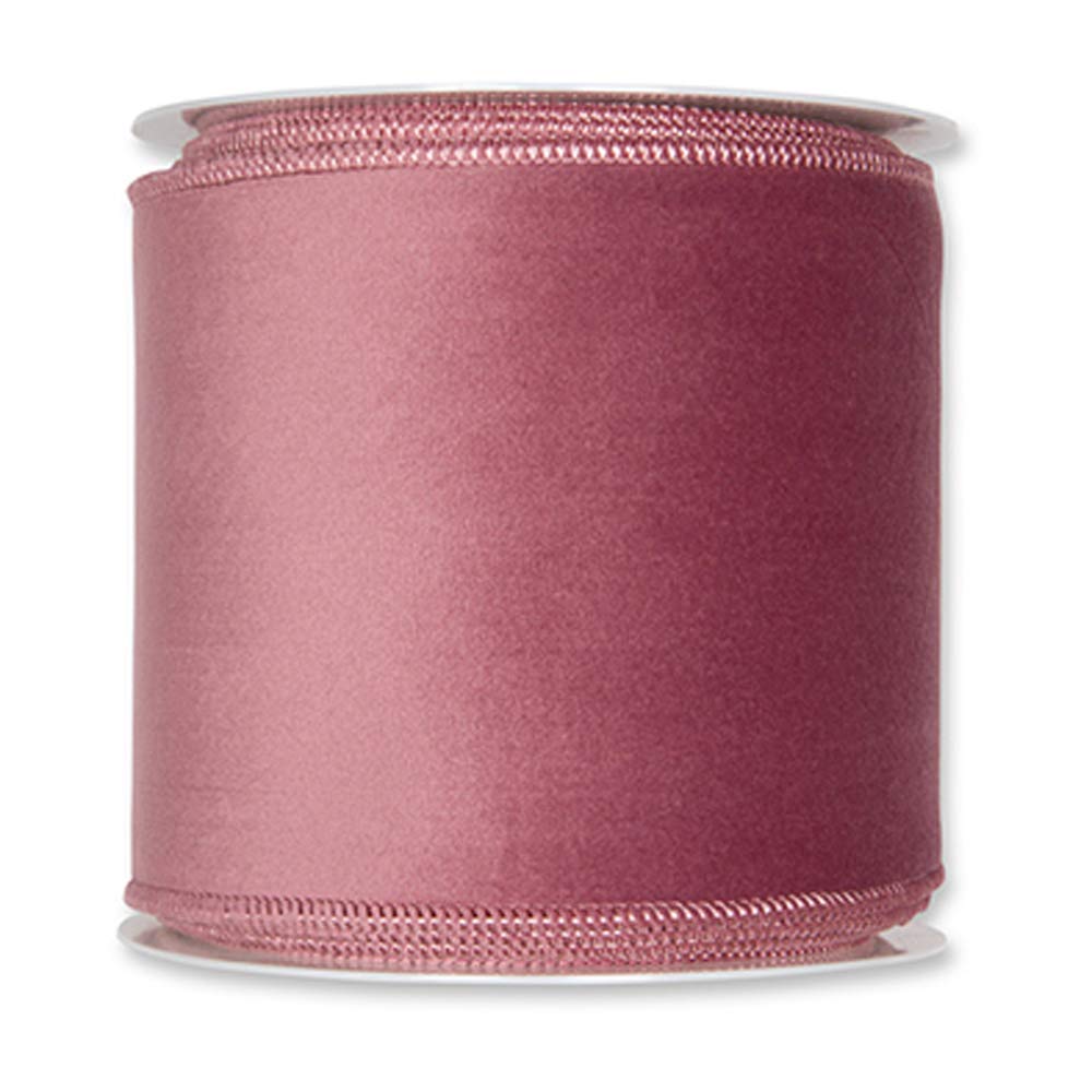 FloristryWarehouse Dusky Pink Christmas Velvet fabric ribbon 4 inches wide on 9 yards roll. Wired Edge