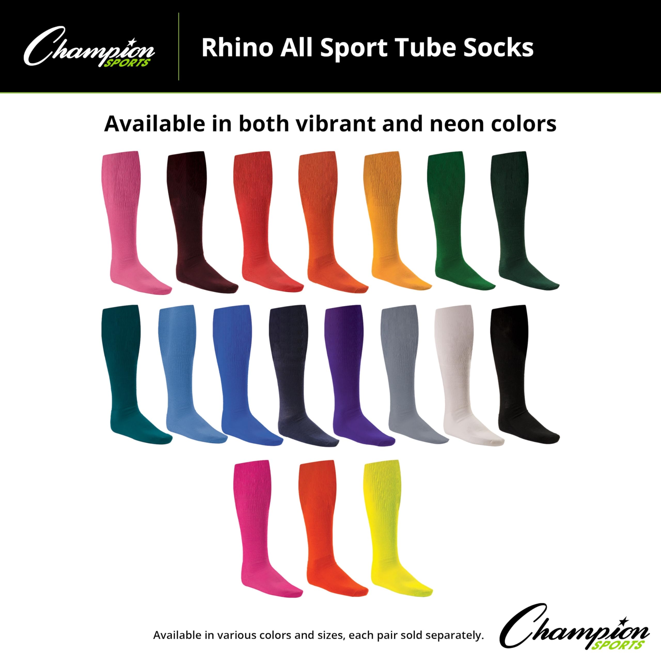 Champion Sports Rhino® All Sport Socks - Machine Washable Sport Sock - for Baseball, Football, Soccer - Cushioned Tube Sock - Stay-in-Place Fit - Size M/8.5-10 - Purple