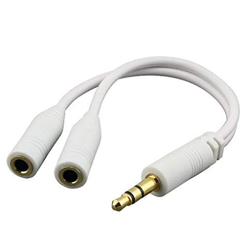 3.5mm Headset Splitter Earphone Speaker Audio Y Adapter 2-Port White for Samsung Galaxy Tab 3 8.0 - Samsung Galaxy Tab 4 10.1 SM-T530 - Samsung Galaxy Tab 4 7.0