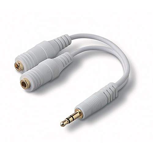 3.5mm Headset Splitter Earphone Speaker Audio Y Adapter 2-Port White for Samsung Galaxy Tab 3 8.0 - Samsung Galaxy Tab 4 10.1 SM-T530 - Samsung Galaxy Tab 4 7.0