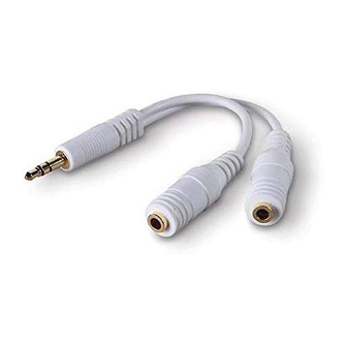 3.5mm Headset Splitter Earphone Speaker Audio Y Adapter 2-Port White for Samsung Galaxy Tab 3 8.0 - Samsung Galaxy Tab 4 10.1 SM-T530 - Samsung Galaxy Tab 4 7.0