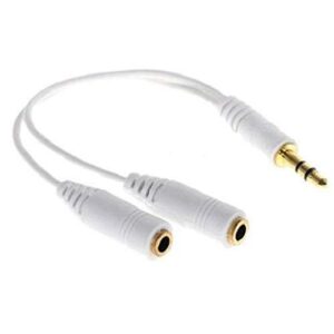 3.5mm Headset Splitter Earphone Speaker Audio Y Adapter 2-Port White for Samsung Galaxy Tab 3 8.0 - Samsung Galaxy Tab 4 10.1 SM-T530 - Samsung Galaxy Tab 4 7.0