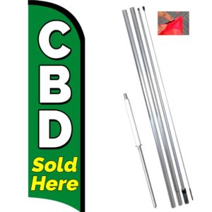 cbd sold here windless feather flag bundle (11.5' tall flag, 15' tall flagpole, ground mount stake)