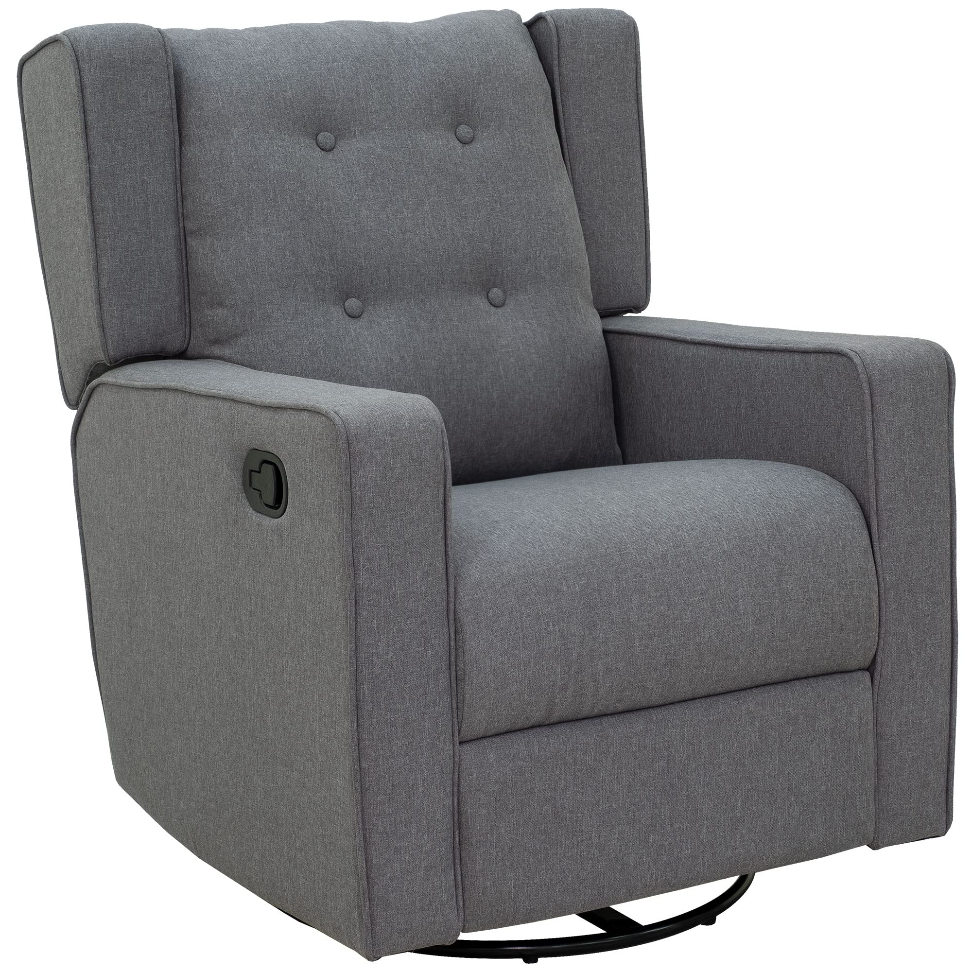 HOMCOM Wingback swivel recliner chair glider rocking chair for Nursery with Button Tufted, Padded Single Home Theater Seater for Living Room Bedroom, Grey