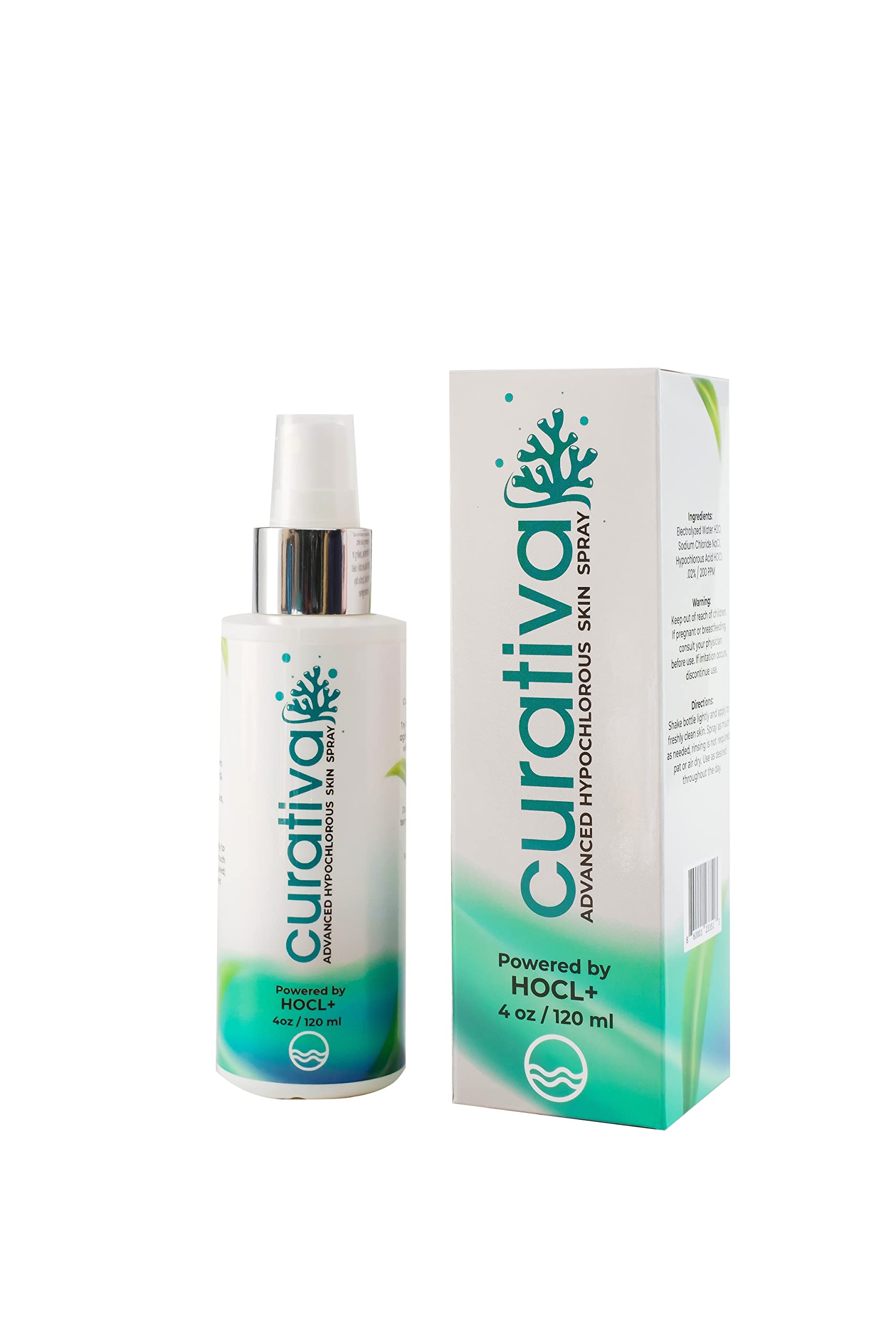 Curativa Bay .02% Hypochlorous Skin Spray Best for Healthy Skin, Blemishes and irritations - Made in USA with 100% Organic Vegan Hypoallergenic Ingredients (4oz Bottle)