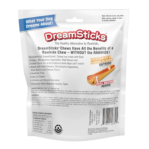 DreamBone DreamSticks with Real Bacon and Cheese Flavor, Rawhide Free Dog Chew Sticks 15 Sticks