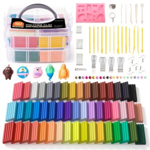 shuttle art oven-bake modeling clay kit - 50 colors with 19 tools, 10 accessories - non-toxic, non-sticky - ideal diy art craft gift for kids & adults