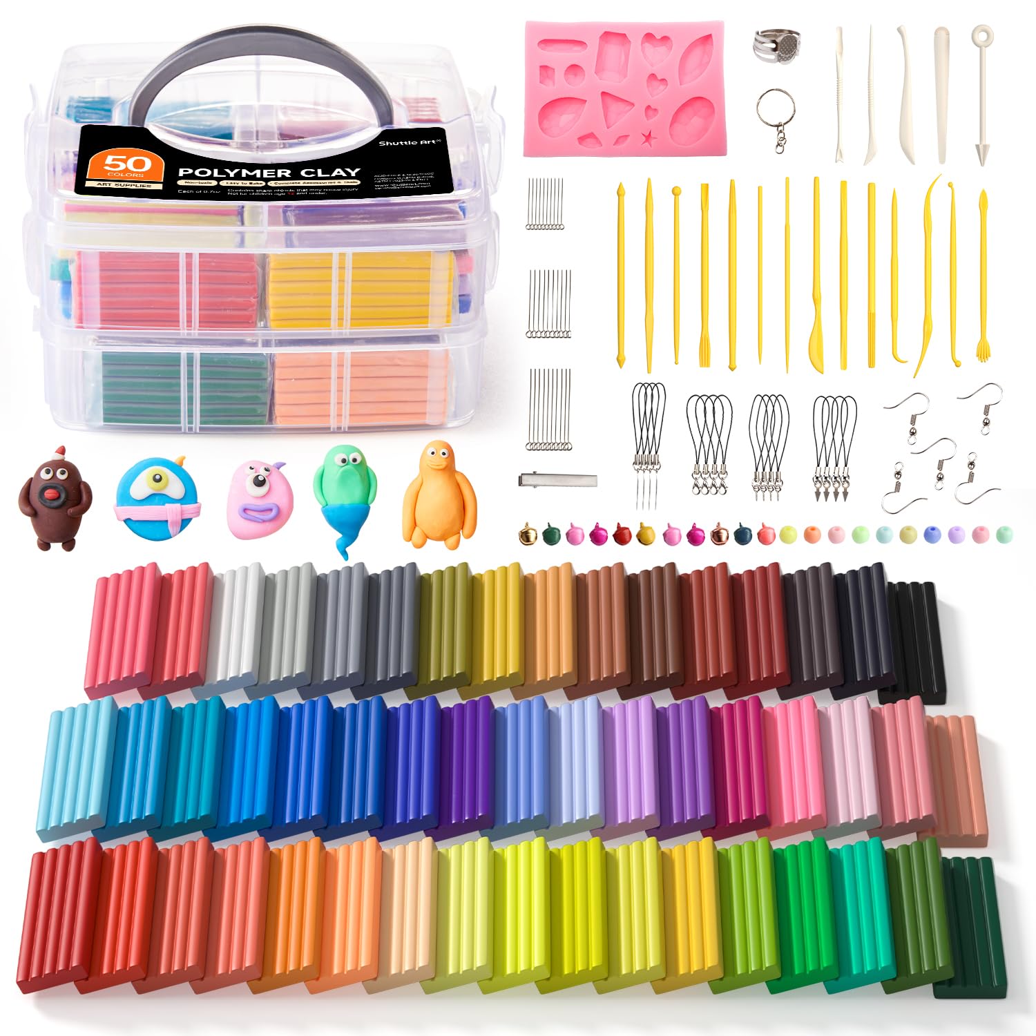 Shuttle Art Oven-Bake Modeling Clay Kit - 50 Colors with 19 Tools, 10 Accessories - Non-Toxic, Non-Sticky - Ideal DIY Art Craft Gift for Kids & Adults