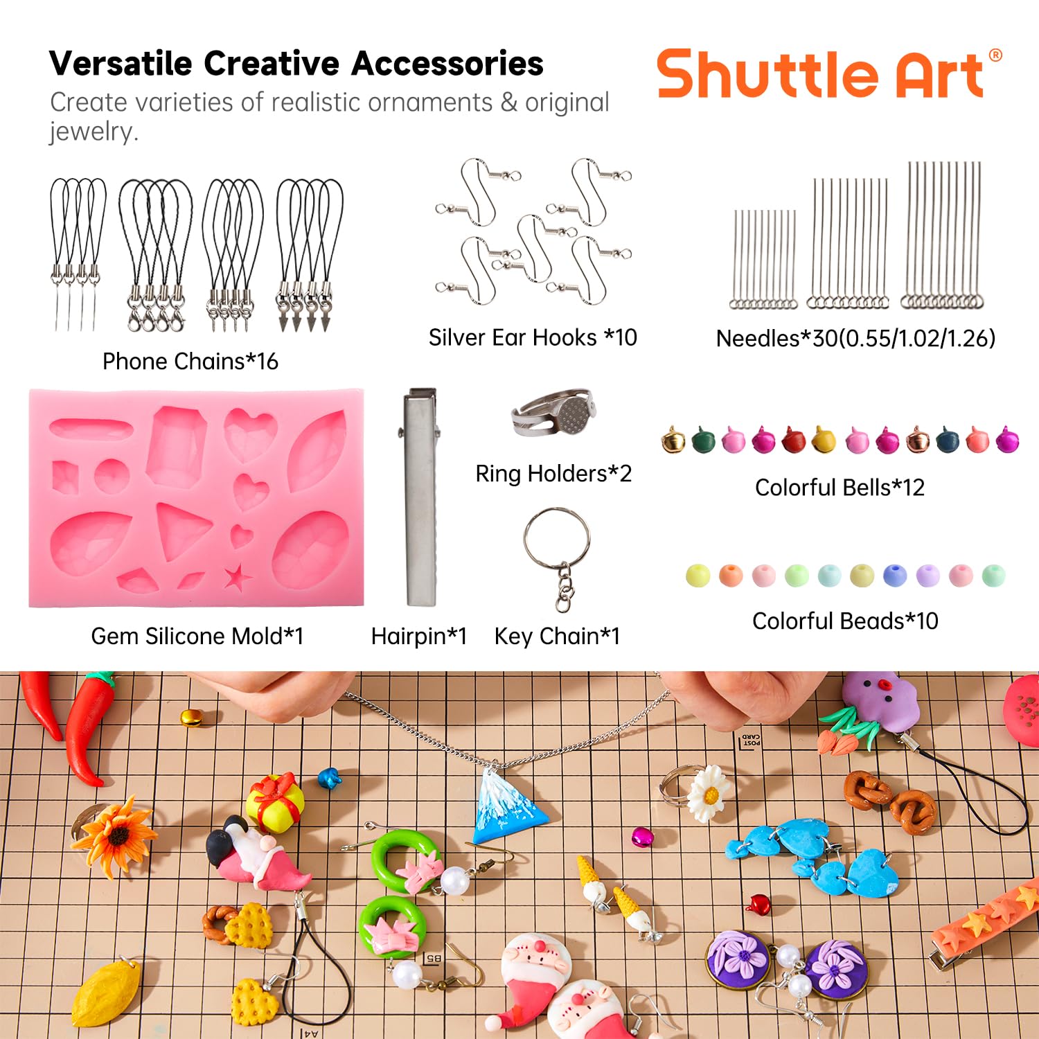 Shuttle Art Oven-Bake Modeling Clay Kit - 50 Colors with 19 Tools, 10 Accessories - Non-Toxic, Non-Sticky - Ideal DIY Art Craft Gift for Kids & Adults