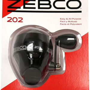 Zebco 202 Spincast Fishing Reel, Size 30 Reel, Right-Hand Retrieve, Durable All-Metal Gears, Stainless Steel Pick-up Pin, Pre-Spooled with 10-Pound Zebco Fishing Line, Black, Clam Packaging