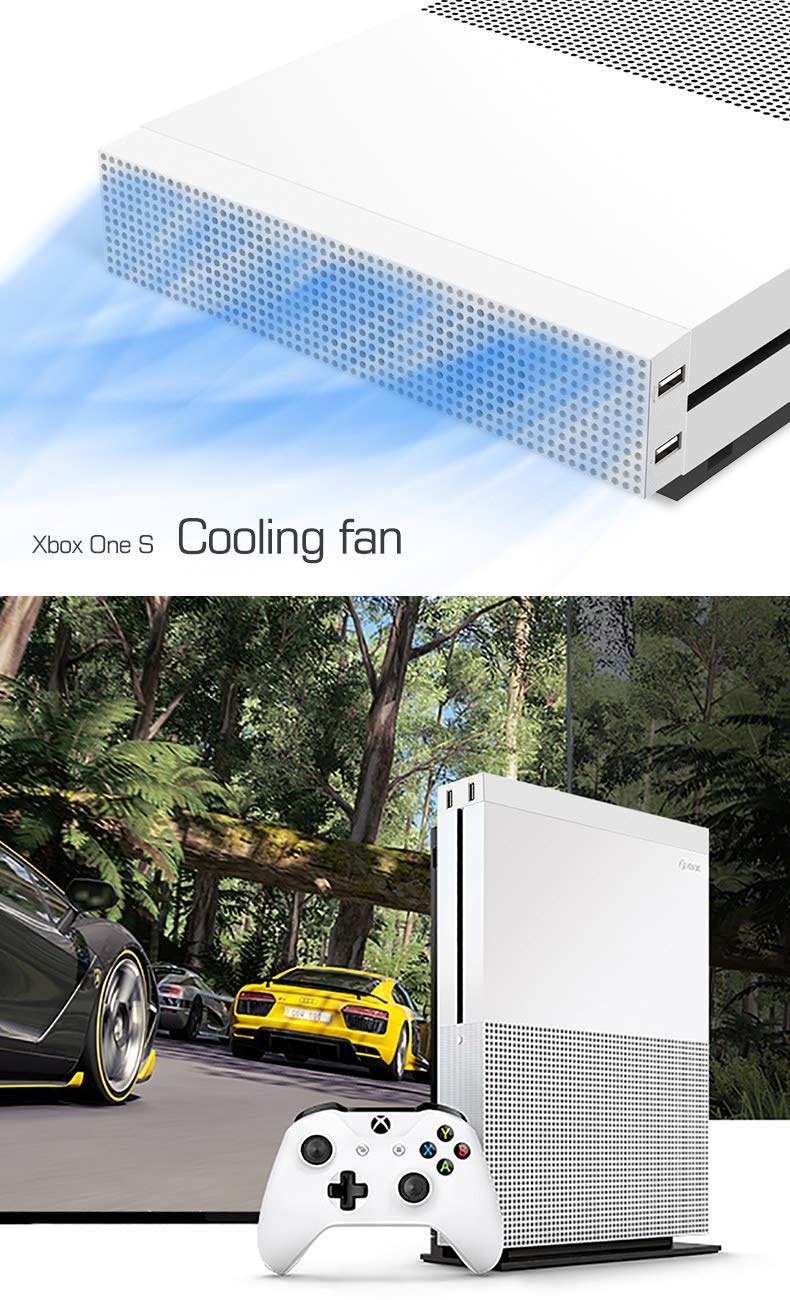 Xbox one S Cooling Fan System, Megadream Adjustable 3 High Speed Fans Cooling Dock & 2 USB Ports & Data Syncing for Microsoft Xbox One Slim Gaming Console – White