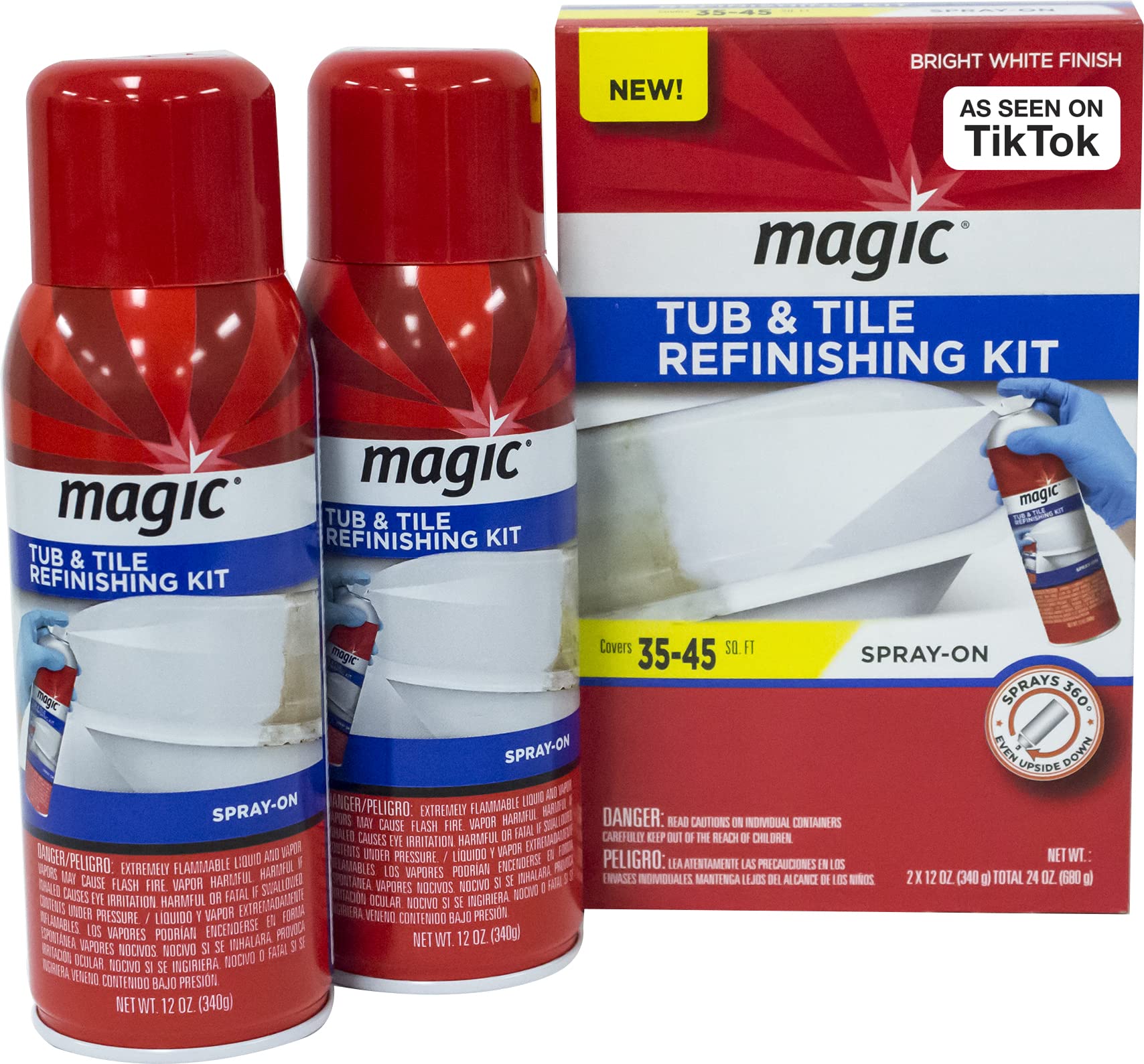 Magic Tub and Tile Refinishing Kit - Spray on Aerosol - Refinish Sinks Tile Porcelain Acrylic Fiberglass and Ceramic Surfaces, Bright White, 12 Ounce (Pack of 2)