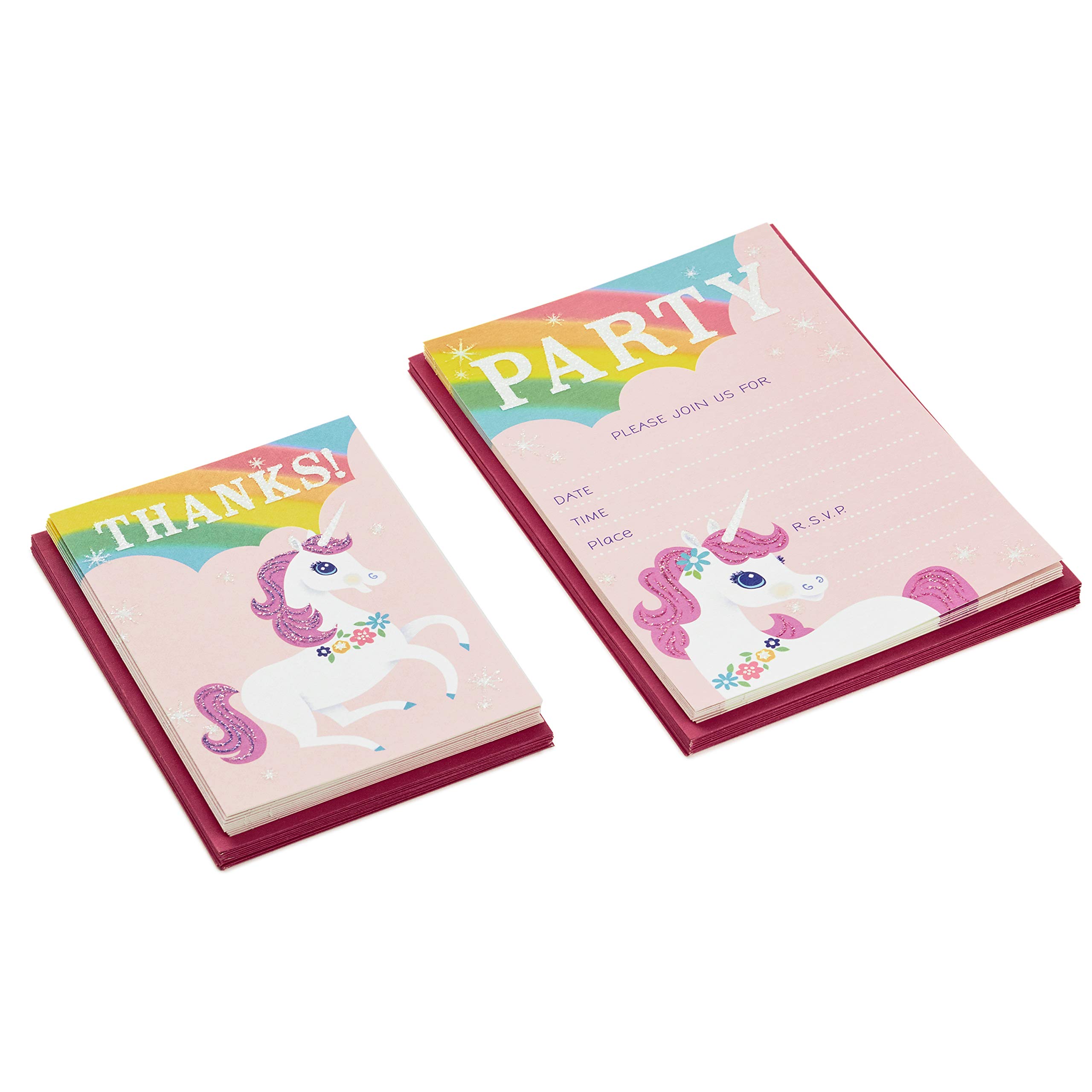 Hallmark Rainbow Unicorn Invitations and Thank You Cards Set (Pack Includes 10 Invites and 10 Thank You Notes)