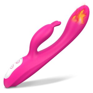 G Spot Rabbit Vibrator with Heating Function and Bunny Ears for Clitoris G-spot Stimulation,Waterproof Dildo 9 Powerful Vibrations Dual Motor Stimulator Women or Couple Fun(Red)