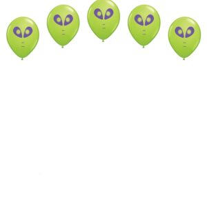 11 Inch Space Alien Print Lime Green Latex Balloons 25 Count