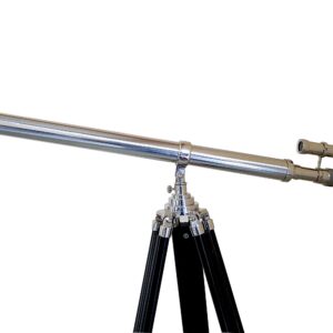 Decorative Double Barrel Standard Tube Length Marine Navy Designer Home Floor Standing Maritime Black Tripod Nickel Silver Finish Telescope Collectible Item