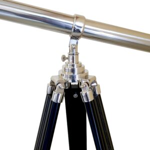 Decorative Double Barrel Standard Tube Length Marine Navy Designer Home Floor Standing Maritime Black Tripod Nickel Silver Finish Telescope Collectible Item