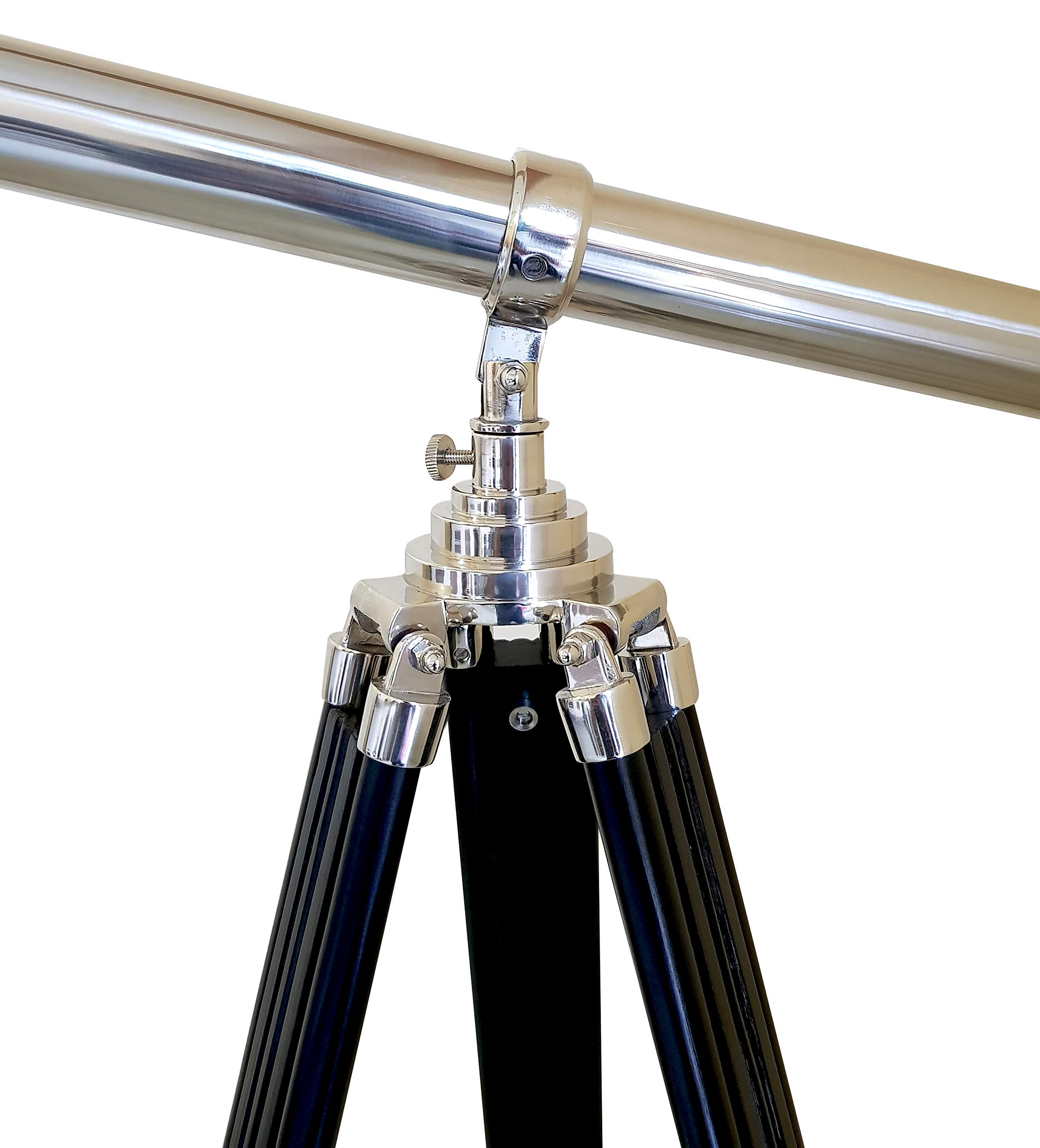 Decorative Double Barrel Standard Tube Length Marine Navy Designer Home Floor Standing Maritime Black Tripod Nickel Silver Finish Telescope Collectible Item