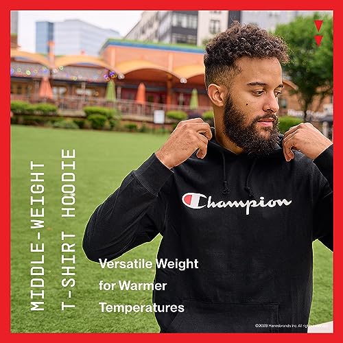 Champion, Midweight, Soft and Comfortable T-Shirt Hoodie for Men, Oxford Gray Script, Large