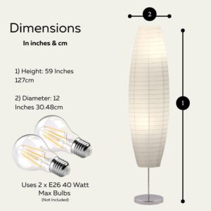 LIGHTACCENTS Rice Paper Floor Lamp 59-Inches Tall - Japanese Decor Standing Lamps for Bedrooms with White Paper Shade - Floor Lamps for Living Room - Rice Paper Floor Lamp, Dorm Room Essentials