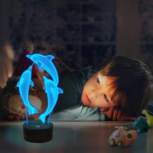 FULLOSUN Night Light for Kids Ocean Dolphin 3D Night Light Porpoise Bedside Lamp with Remote Control 16 Color Changing Xmas Halloween Birthday Gift for Child Baby Girl