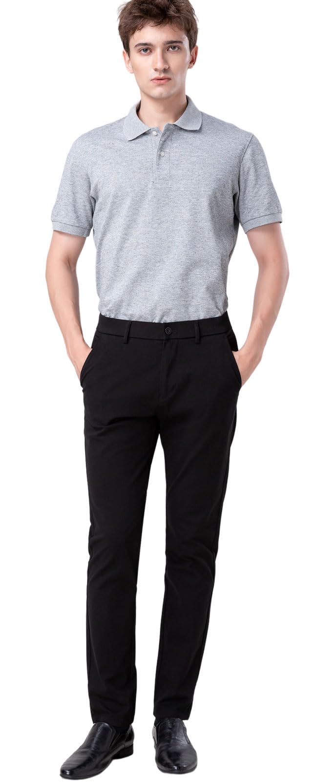 Plaid&Plain Men's Slim Fit Khaki Pants Men's Tapered Chino Pants 8801Black 29X28