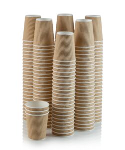 nyhi set of 150 ripple insulated kraft 12-oz paper cups – coffee/tea hot cups | recyclable |3-layer rippled wall for better insulation | perfect for cappuccino, hot cocoa, or iced drinks